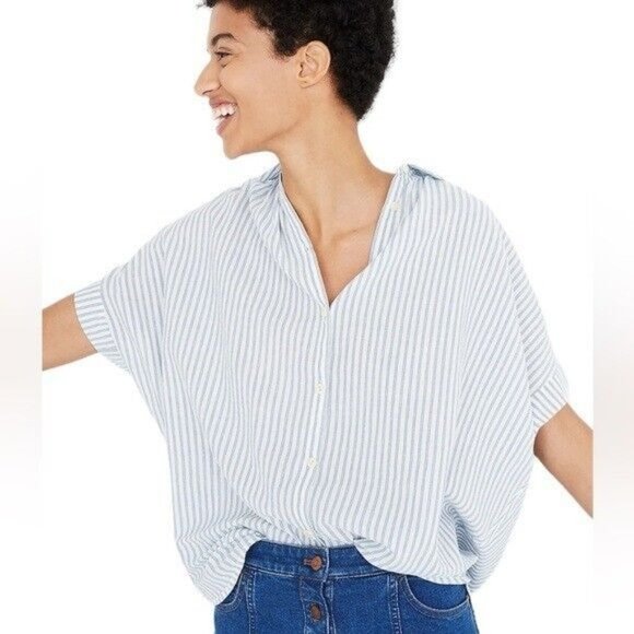 Madewell Central Shirt in Erinn Stripe Oversized Size Small White & Blue - Picture 2 of 11